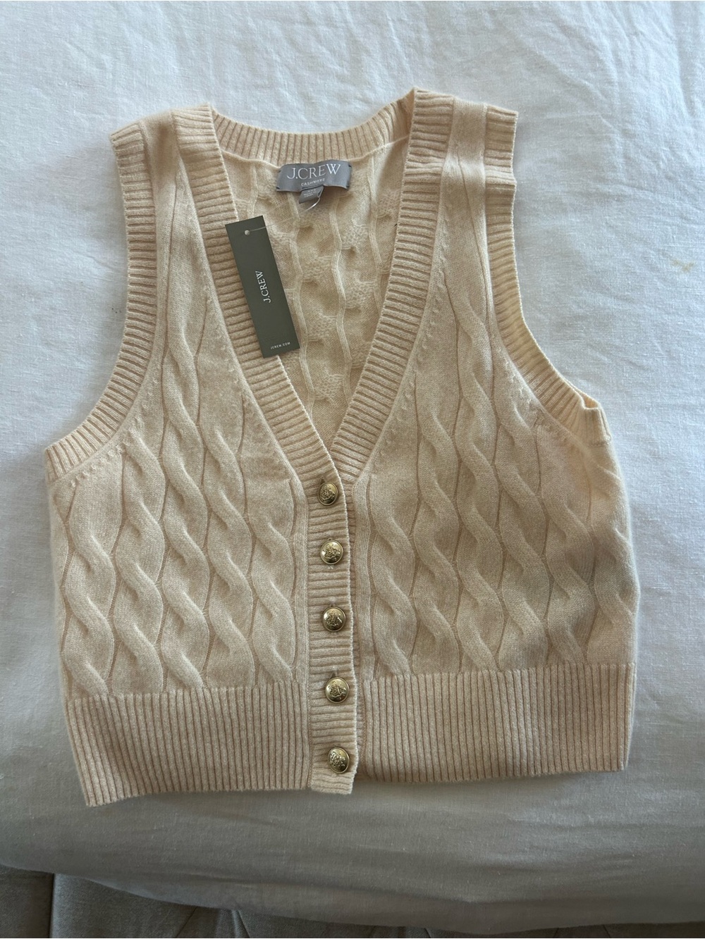 ** New with Tags - J. Crew Cashmere Cream Cable Knit Button Vest